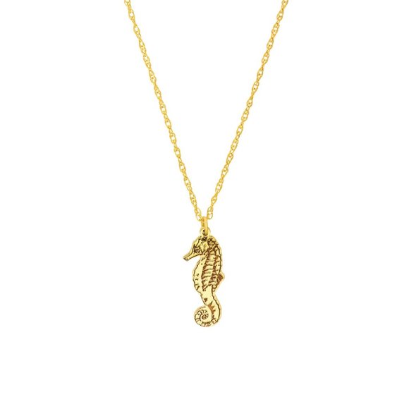 14K Solid Yellow Gold Small Seahorse Pendant Necklace - Minimalist
